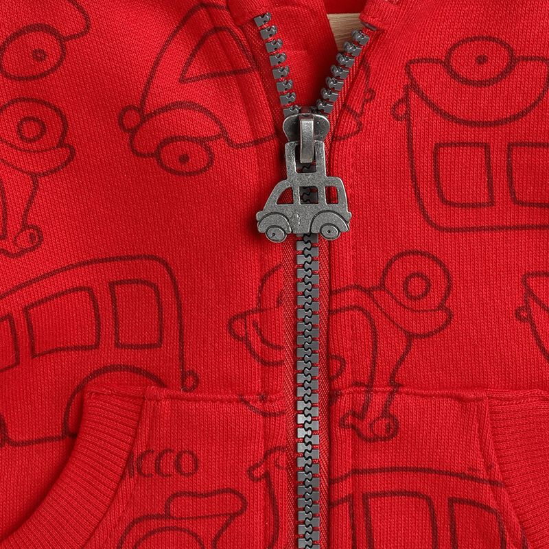 Boys Medium Red Fleece Cardigan  With Hood image number 2